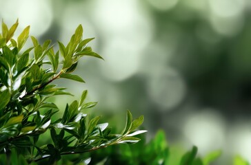 Obraz premium Green Leaves Branch with Bokeh Background Springtime Nature Scene