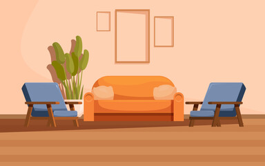 minimalist living room interior with furniture, vector illustration