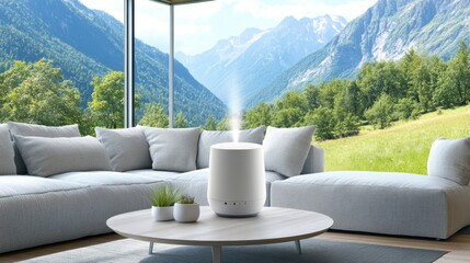 Cozy home corner with voice assistant and automated scent diffuser for comfort and ambiance