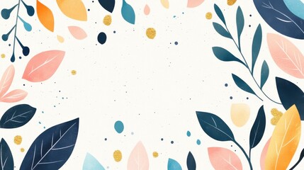 Vibrant watercolor abstract featuring floral leaves with pink and gold accents, perfect for modern design aesthetics.