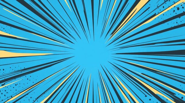 Vibrant blue pop art sunburst background, perfect for eyecatching ads and templates. Ideal for events and promotions.