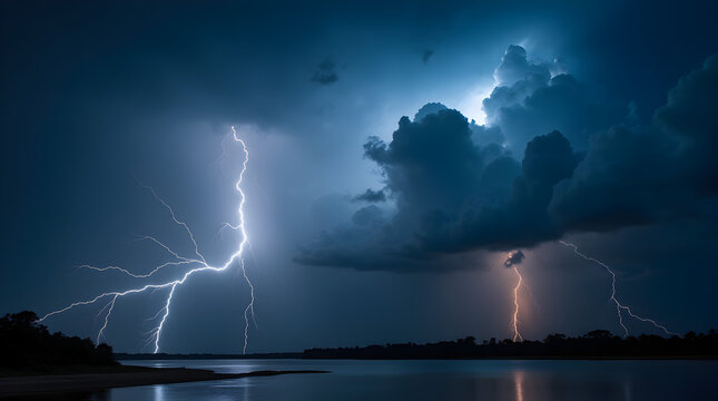 stormy sky with multiple cloud to ground lightning strikes, Photo Image Picture Photography  - Powered by Adobe