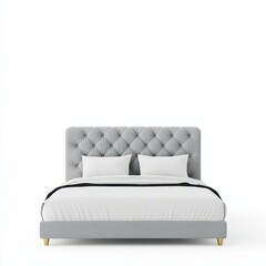 A plush queen size bed on a white backdrop, showcasing a clean and modern style ideal for any bedroom decor.