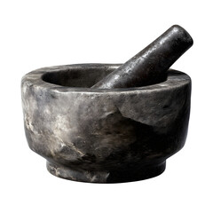 Antique Stone Mortar and Pestle Kitchen Tool Black Background Cooking Ingredient Grinding
