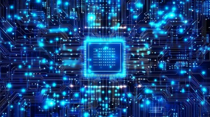 Obraz premium Futuristic Circuit Board with Glowing Microchip