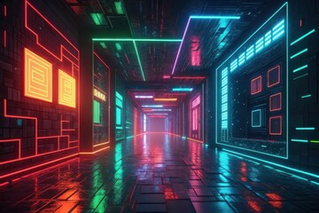 Neon Pixel Chaos with Glitch Effect Blocks