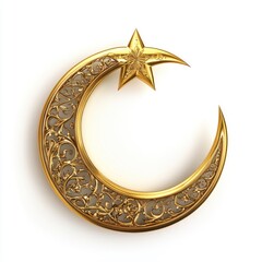 Ornate Gold Crescent Moon and Star Design
