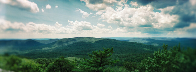 Elevated panoramic view of the Bear Mountain State Park, Hudson River, Rockland County, New York State, USA.