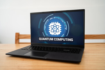 Concept of quantum computing working on a laptop. AI computing to do big tasks.