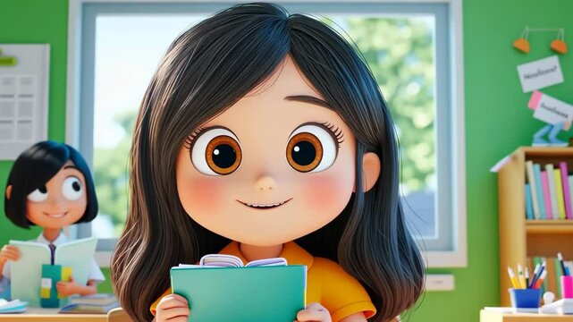 A cute cartoon girl explores fun math concepts, making learning enjoyable and engaging for young minds.