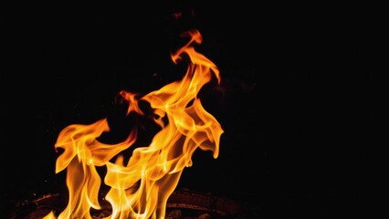 A close-up image of a small fire burning brightly, creating a warm and intense atmosphere.