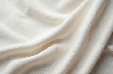 Close-up of cream color fabric, texture background. Soft linen textile waves creating blank space for graphic design. Natural texture, drapery template, empty canvas, vintage fabric, craft concept.