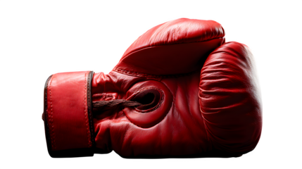 Isolated red boxing glove placed flat on a black background in a sports setting --ar 16:9 --v 7.0