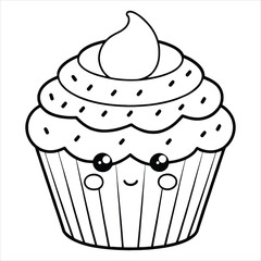 Kawaii Cupcake with Smiling Face Coloring Page for Kids