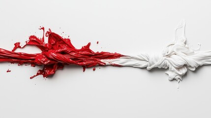 Abstract painting of red and white paint streaks.  Dynamic flow of colors, creating a contrasting visual effect