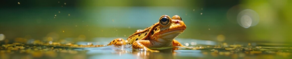 Frog legs swimming in a shallow lake on a sunny day, serenity, wildlife