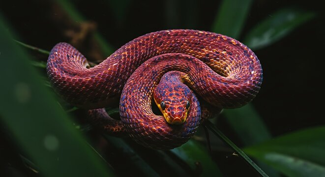 A snake coiled and ready to strike, scales highly detailed 