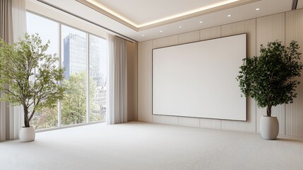 Empty modern conference room with city view