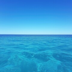 Fototapeta premium Vibrant Ocean Clear Blue Water: Serene Horizon and Peaceful Waterfront Views 