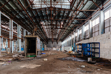 Large empty abandoned industrial hall