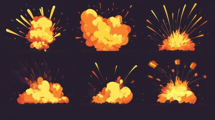 Obraz premium Collection of Stylized Animated Explosions and Special Effects for Graphic Design