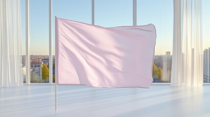 Pink flag waving in modern room