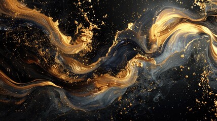 Abstract of black and gold color particle waving in luxury style design. Modern art present about seamless dynamic pattern and elegant flowing perfect for creative background and wallpaper. AIG53.