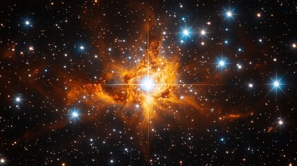 Fototapeta premium Celestial spectacle: A vibrant nebula glowing amidst a sea of distant stars