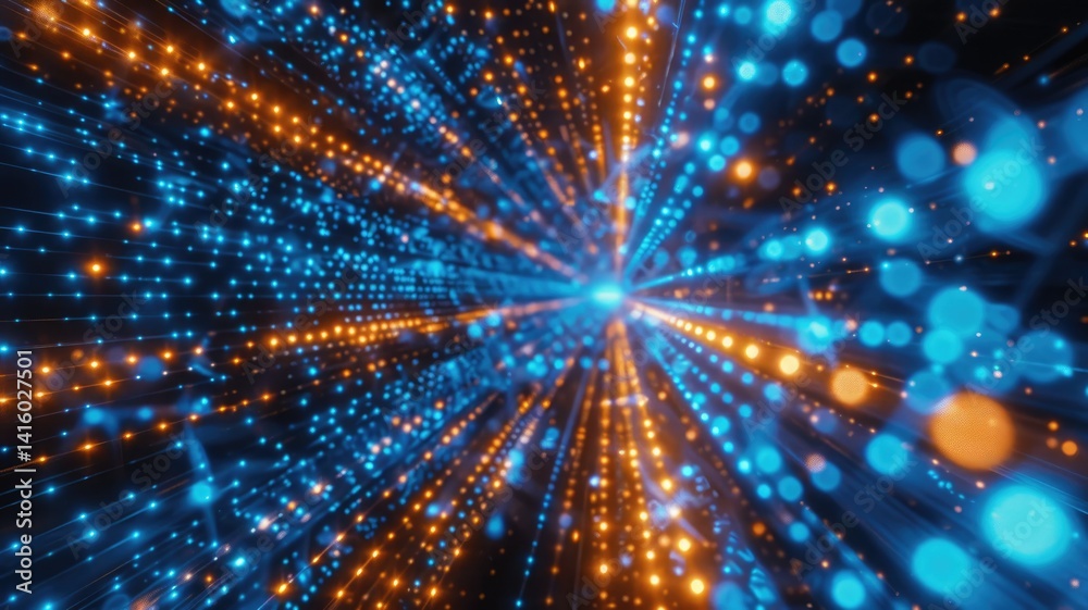 Poster abstract picture of digital particle with digital technology style design connecting become dynamic 