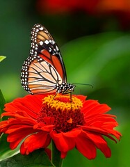 Obraz premium butterfly feeding on a red flower