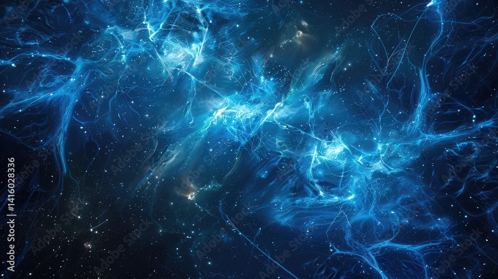 Poster a captivating abstract image featuring a vivid blue science background with intricate patterns. idea