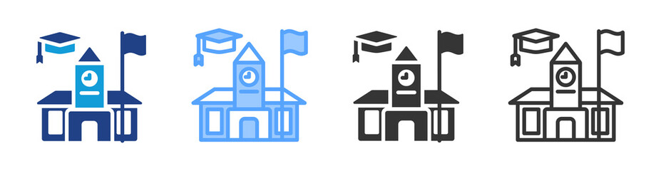 School icon set multiple style collection