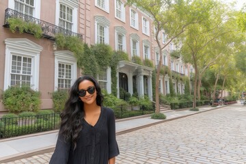 Picture-perfect-urban-street-architecture-chic-woman-entwined-in-city-elegance