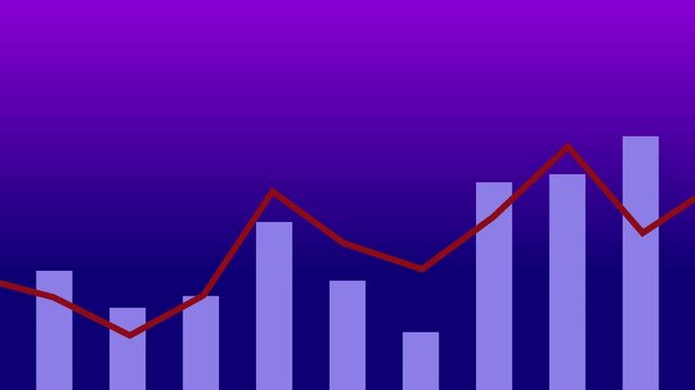Seamless fluctuating up and down bar and line charts with gradient background, suitable for business or educational themed video elements or backgrounds.