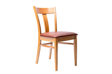Stylish wooden chair with comfortable padded seat in studio lighting on Transparent Background, ideal for home decor