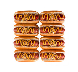 set of hot dogs on white background