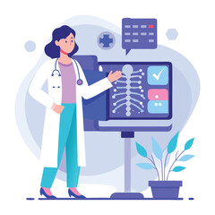 Doctor Explaining X-Ray on Monitor – Vector Medical Illustration