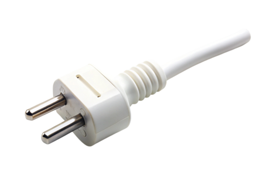 European two pin power plug on a Transparent Background, ideal for themes of energy, connectivity, and electrical safety