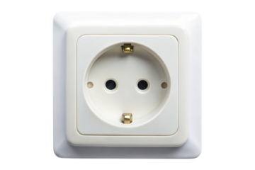 Isolated view of a modern electrical socket in white, perfect for energy, electrical safety, and installation themes