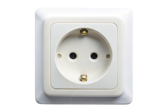 Isolated view of a modern electrical socket in white, perfect for energy, electrical safety, and installation themes