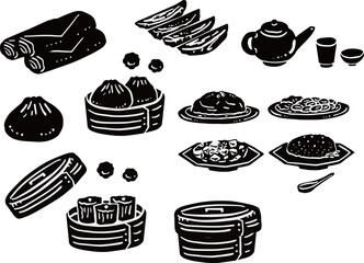 中華料理のシルエットイラストセット