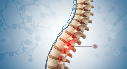 Detailed 3D Medical Illustration Of Human Spine With Inflammation