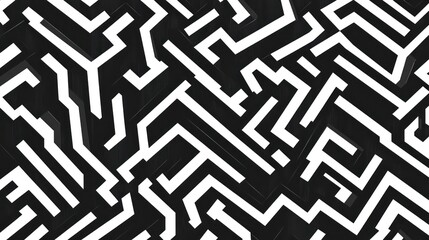 Monochrome Maze of Geometrical Figures: A Complex Composition with Angular Edges