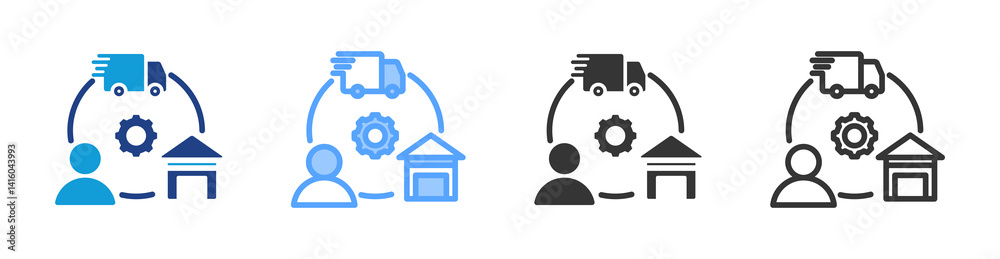Poster supply management icon set multiple style collection