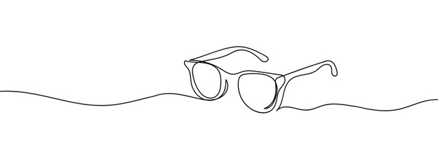 Continuous line, glasses, sunglasses line art vector illustration with background editable stroke.