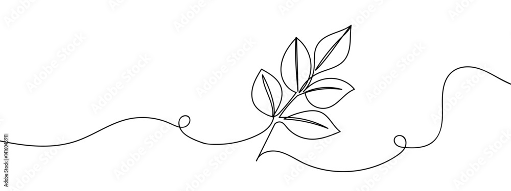Wall mural continuous lines, branches, leaves line art vector illustration with background editable stroke.