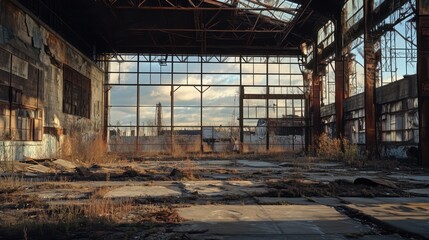 Fototapeta premium Abandoned industrial interior city view