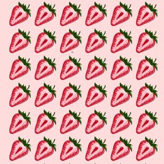 set of strawberries. Strawberries colorful wallpaper print background. Fruit illustration isolated on background. Greeting card background with strawberries for your design. 