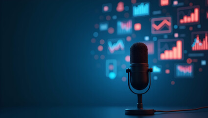 Professional Stock Image Concept for Podcast Marketing Strategy: Integrating Digital Analytics, Creative Visuals, and Targeted Outreach with Space for Customization