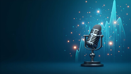 Develop a professional photo stock image illustrating podcast marketing strategy by integrating digital analytics creative promotional visuals and targeted outreach in  Photo Stock  Concept  and empty